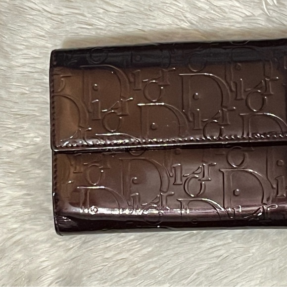 Dior Dark Maroon Embossed Leather Bifold wallet - Picture 2 of 11